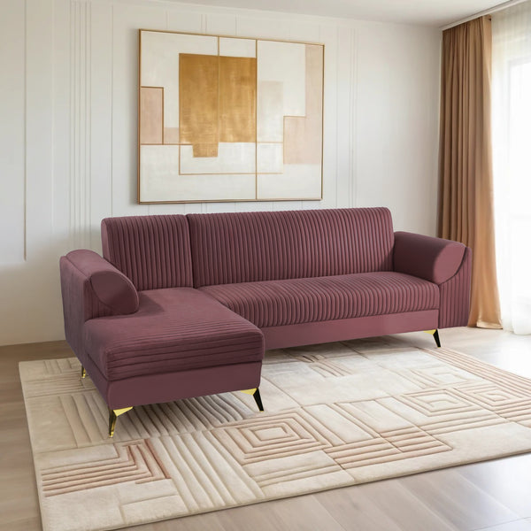 Venice 6 Seater Sofa Left Corner - ( Plush Suede Fabric - Brown )