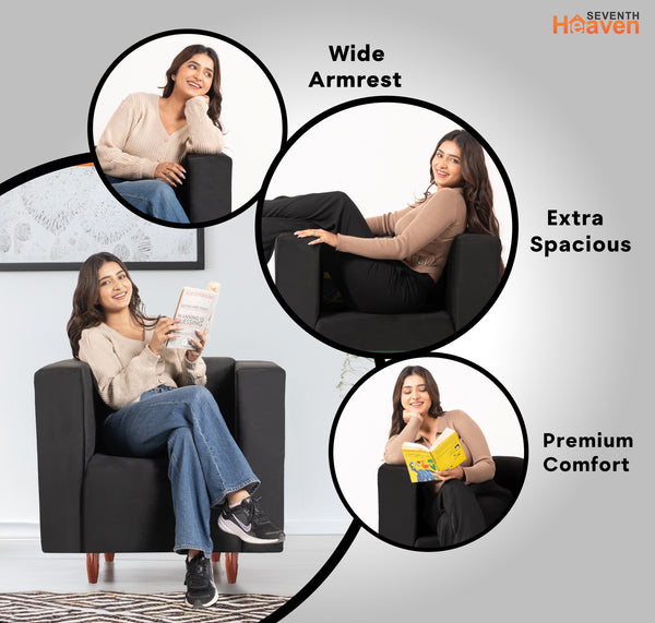 Sydney 1 Seater Sofa- ( Plush Suede Fabric- Black )