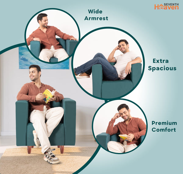 Sydney 1 Seater Sofa- ( Plush Suede Fabric- Teal )