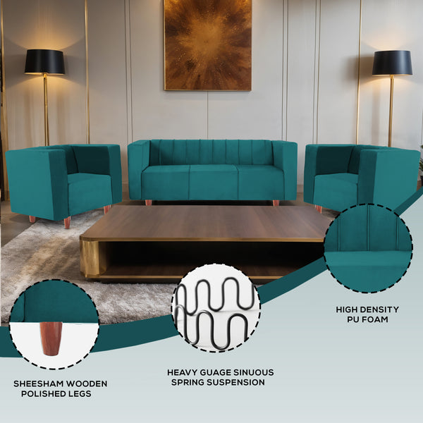 Sydney (3+1+1) Seater Sofa- ( Plush Suede Fabric- Teal )