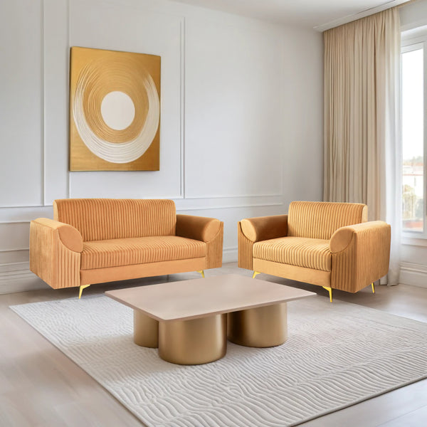Venice (3+2) Seater Sofa- ( Plush Suede Fabric - Beige )