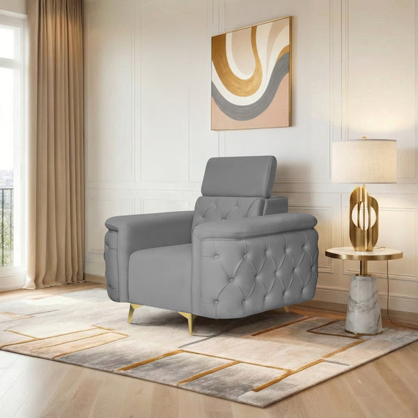 Rome 1 Seater Sofa- ( Plush Suede Fabric- Grey )