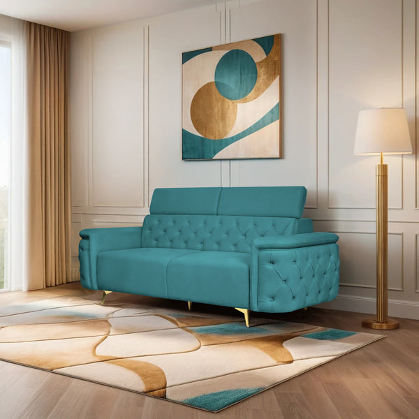 Rome 3 Seater Sofa- ( Plush Suede Fabric-Teal )