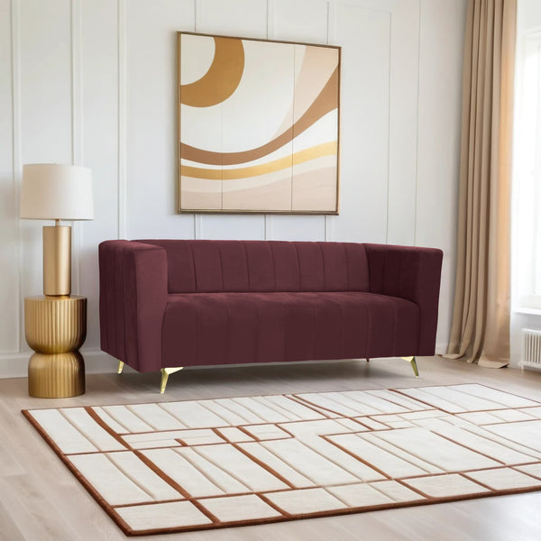 Tokyo Icon 3 Seater Sofa- ( Plush Suede Fabric- Brown )