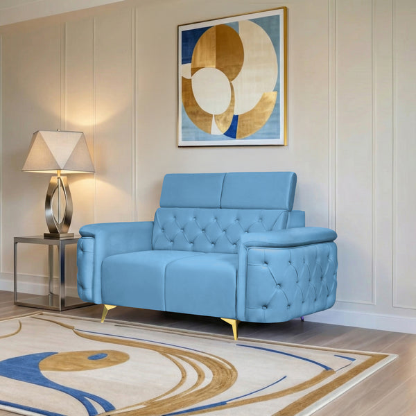 Rome 2 Seater Sofa- ( Plush Suede Fabric- Sky Blue )
