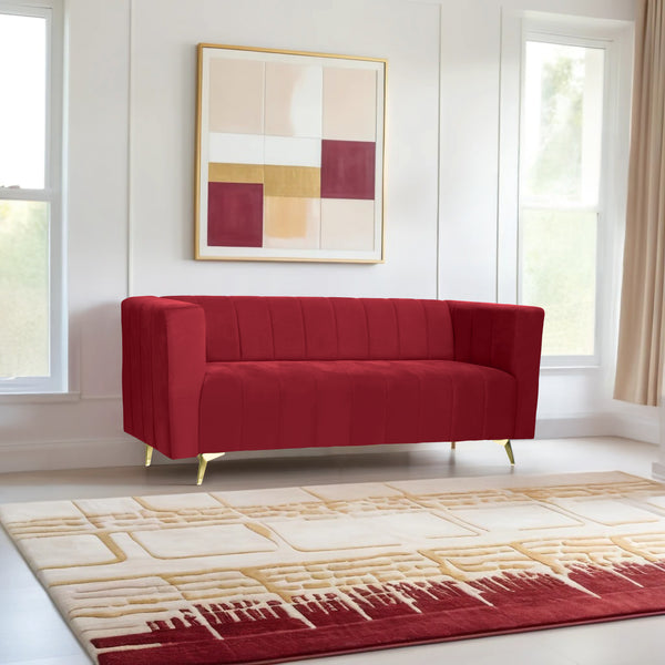 Tokyo Icon 3 Seater Sofa- ( Plush Suede Fabric- Maroon )