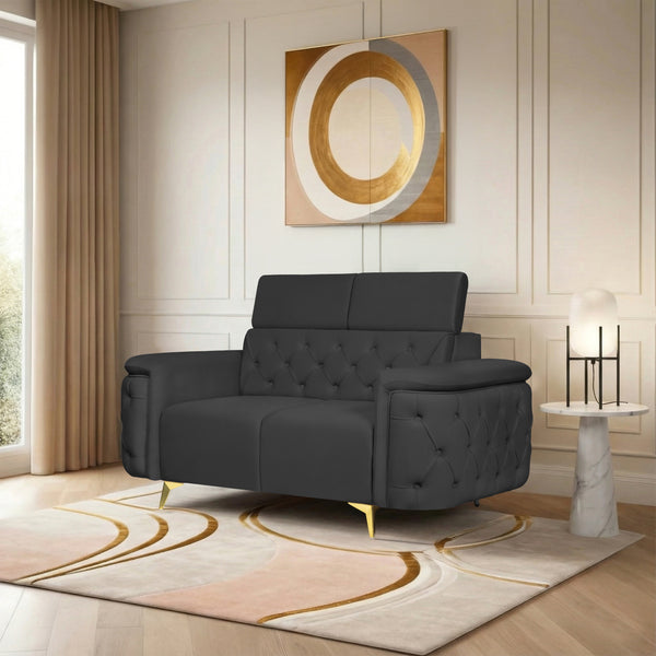 Rome 2 Seater Sofa- ( Plush Suede Fabric- Black )