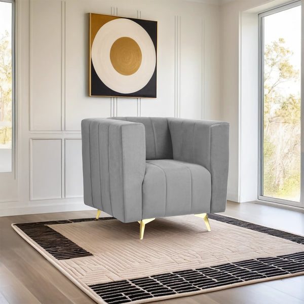 Tokyo Icon 1 Seater Sofa- ( Plush Suede Fabric- Grey )