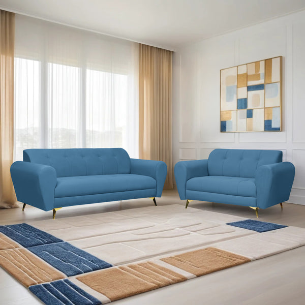 Milan Icon (3+2) Seater Sofa- ( Plush Suede Fabric - Sky Blue )