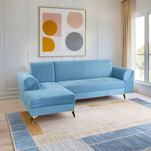 Venice 6 Seater Sofa Right Corner - ( Plush Suede Fabric - Sky Blue )