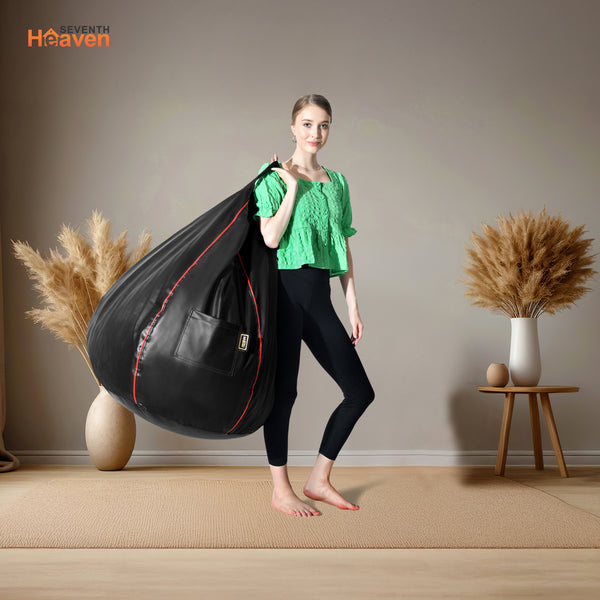 Seventh Heaven 4XL Filled Bean Bag ( Premium Leatherite - Black & Red Strip )