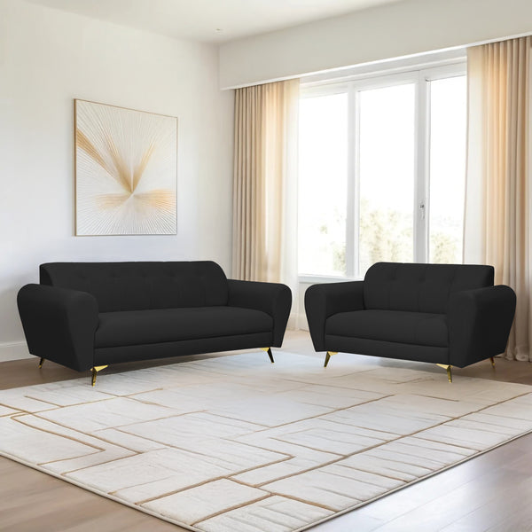 Milan Icon (3+2) Seater Sofa- ( Plush Suede Fabric - Black )