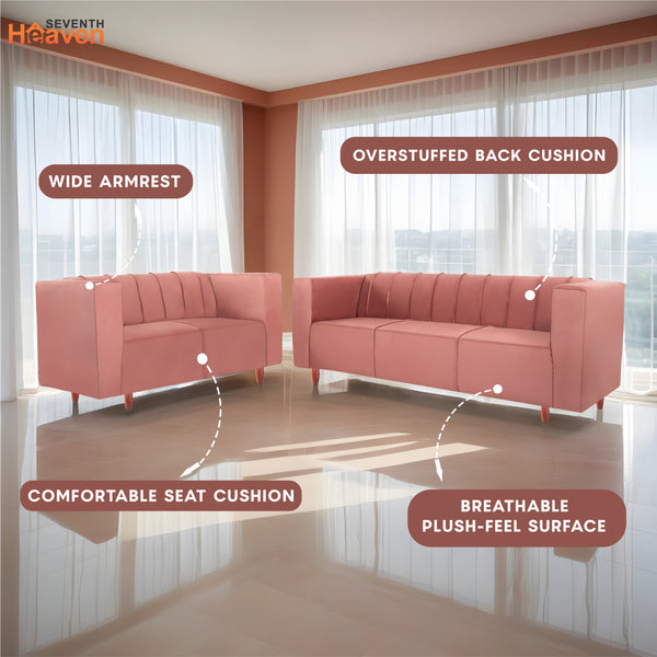 Sydney (3+2) Seater Sofa- ( Plush Suede Fabric- Peach )
