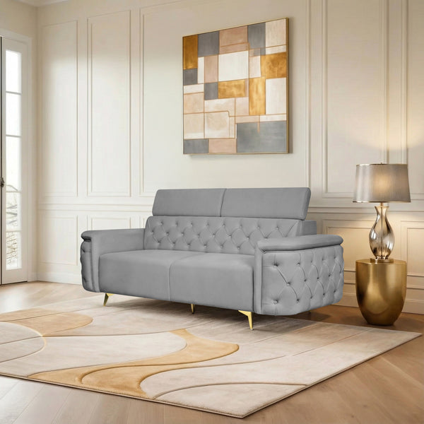 Rome 3 Seater Sofa- ( Plush Suede Fabric-Grey )