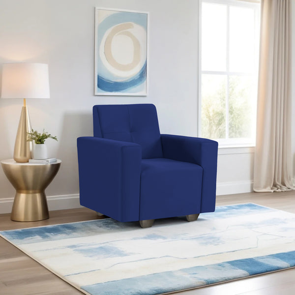 London 1 Seater Sofa- ( Plush Suede Fabric- Blue )