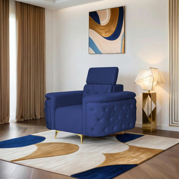 Rome 1 Seater Sofa- ( Plush Suede Fabric- Blue )