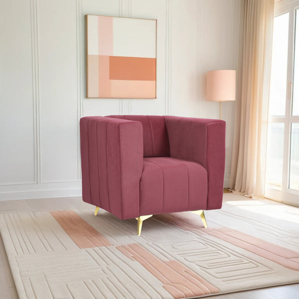 Tokyo Icon 1 Seater Sofa- ( Plush Suede Fabric- Peach )