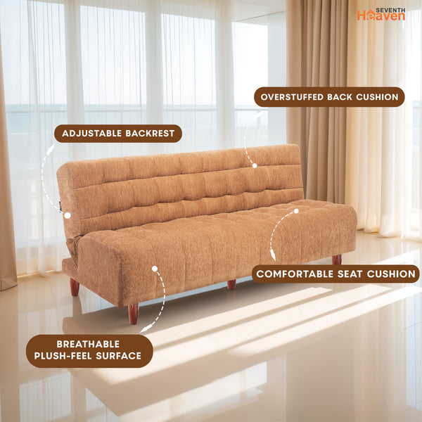Florida Neo 4 Seater Wooden Sofa Cum Bed - ( Premium Molfino Fabric- Beige )
