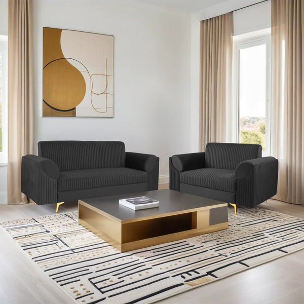 Venice (3+2) Seater Sofa- ( Plush Suede Fabric - Black )