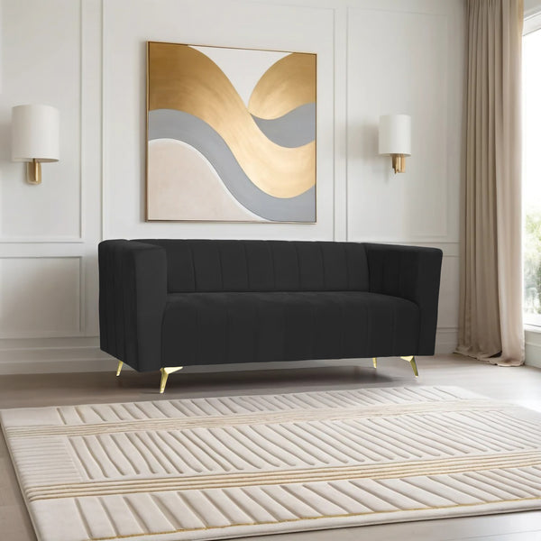 Tokyo Icon 3 Seater Sofa- ( Plush Suede Fabric- Black )