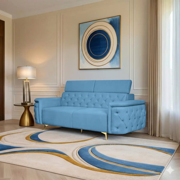 Rome 3 Seater Sofa- ( Plush Suede Fabric-Sky Blue )