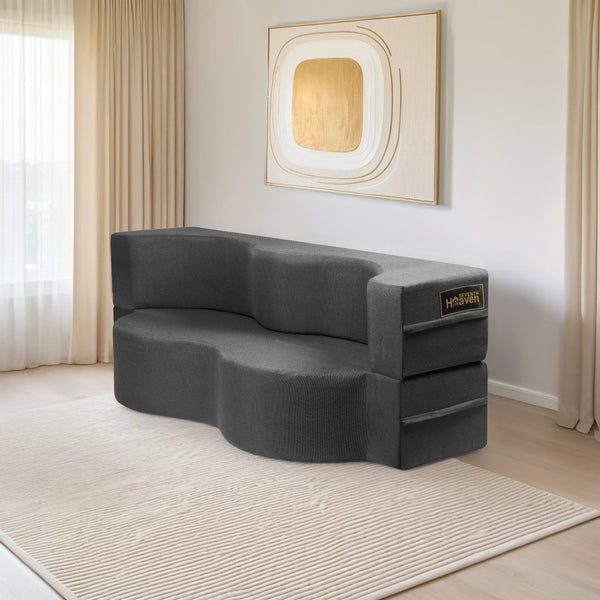 Curved Flipper X Sofa Cum Bed - 3 Seater, ( Jute Fabric,Dark Grey )