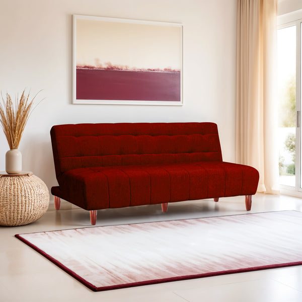 Florida 3 Seater Wooden Sofa Cum Bed - ( Premium Molfino Fabric- maroon )