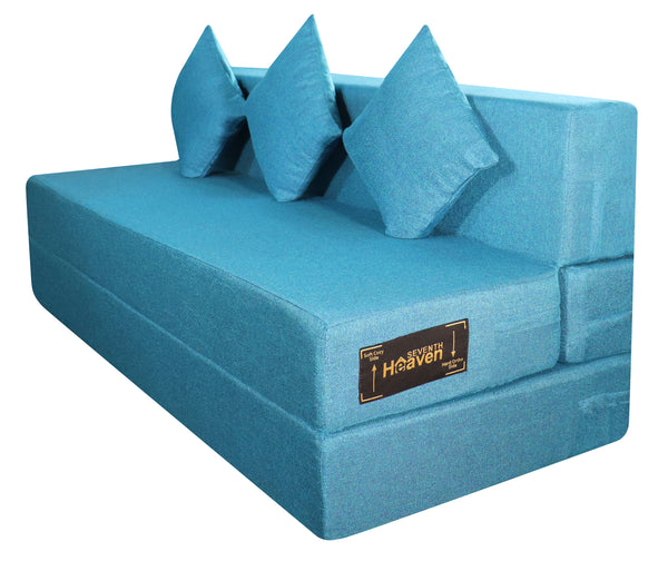 Rejoice Sofa Cum Bed Cover - 3 Seater, Plain Cushion ( Jute Fabric,  Sky Blue )