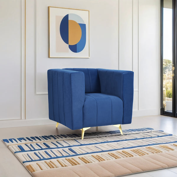 Tokyo Icon 1 Seater Sofa- ( Plush Suede Fabric- Blue )