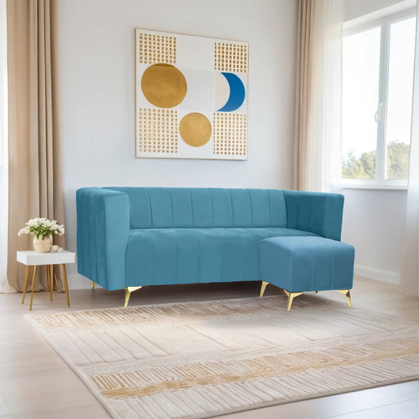 Tokyo Icon Ottoman 4 Seater Sofa - ( Plush Suede Fabric - Sky Blue )