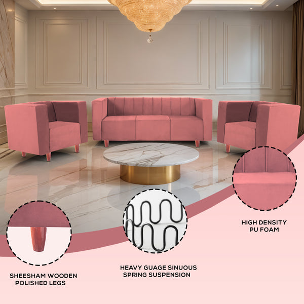 Sydney (3+1+1) Seater Sofa- ( Plush Suede Fabric- Peach )