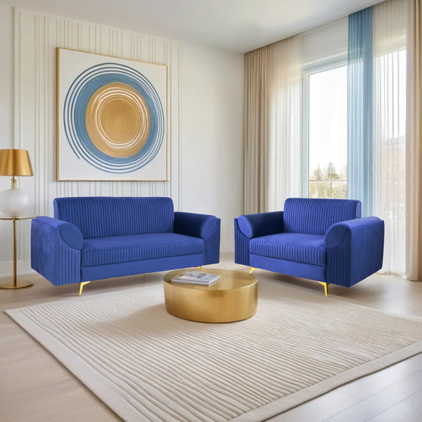 Venice (3+2) Seater Sofa- ( Plush Suede Fabric - Blue )