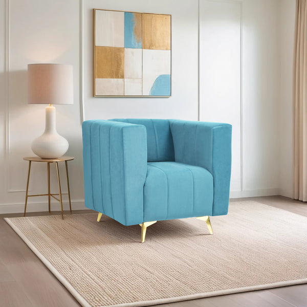 Tokyo Icon 1 Seater Sofa- ( Plush Suede Fabric- Sky Blue )
