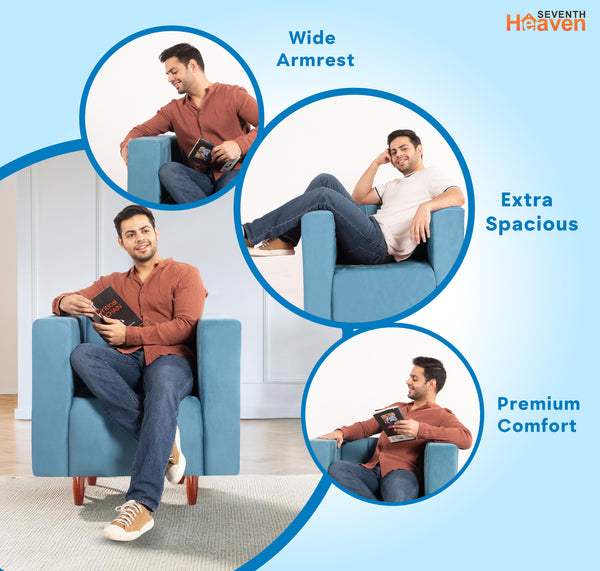 Sydney 1 Seater Sofa- ( Plush Suede Fabric- Sky Blue )