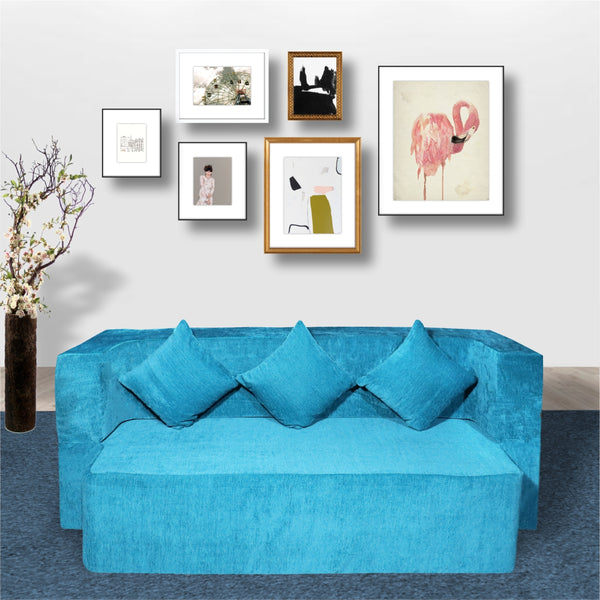 Flipper X Sofa Cum Bed - 3  Seater, Plain Cushion ( Premium Molfino Fabric, Sky Blue )