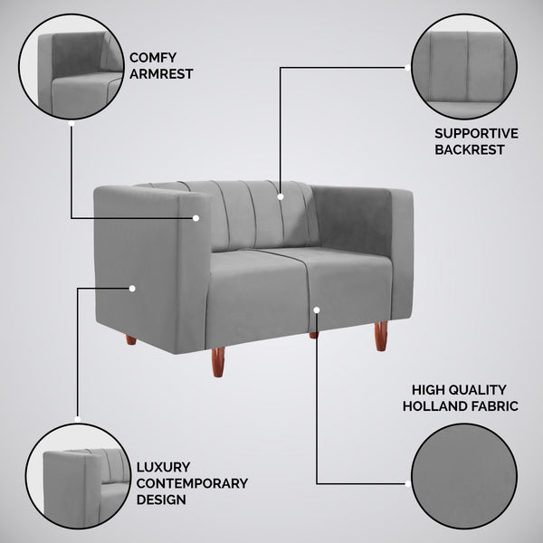 Sydney 2 Seater Sofa- ( Plush Suede Fabric- Grey )