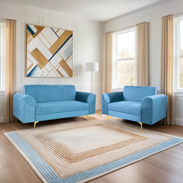 Venice (3+2) Seater Sofa- ( Plush Suede Fabric - Sky Blue )