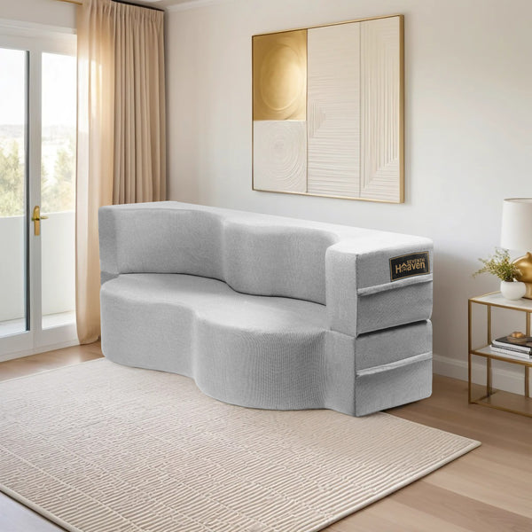 Curved Flipper X Sofa Cum Bed - 3 Seater, ( Jute Fabric,Light Grey )