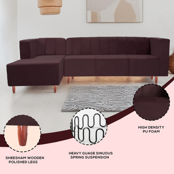 Sydney 6 Seater Sofa left corner- ( Plush Suede Fabric- Brown )