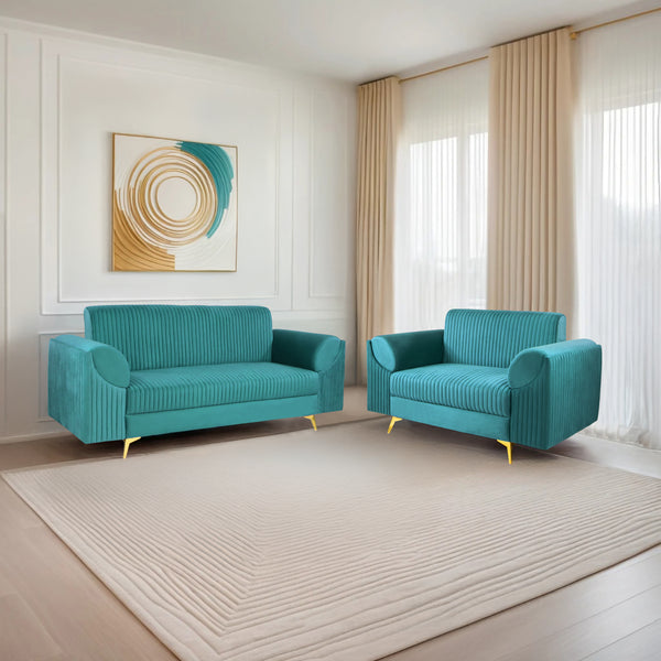 Venice (3+2) Seater Sofa- ( Plush Suede Fabric - Teal )