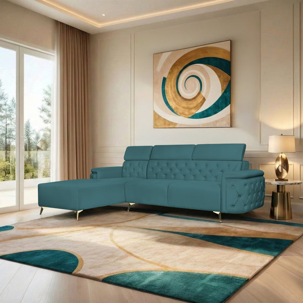 Rome 6 Seater Sofa Set Left Corner- ( Plush Suede - Teal )