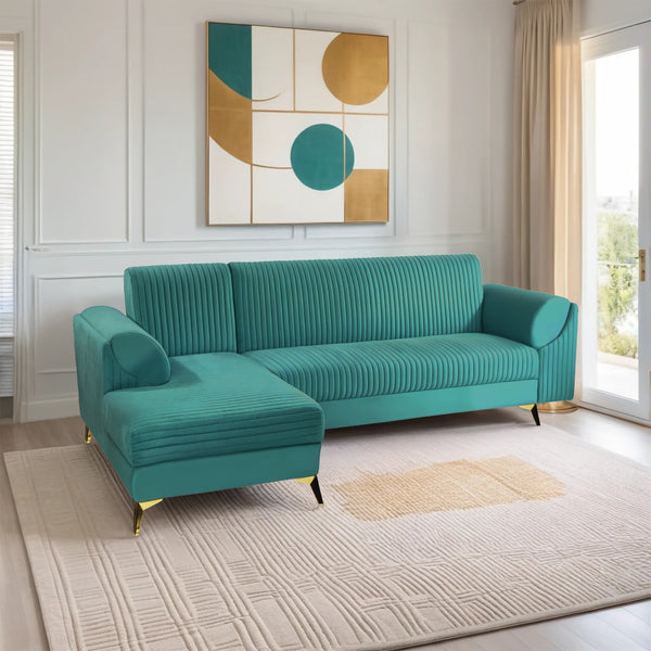 Venice 6 Seater Sofa Left Corner - ( Plush Suede Fabric - Teal )