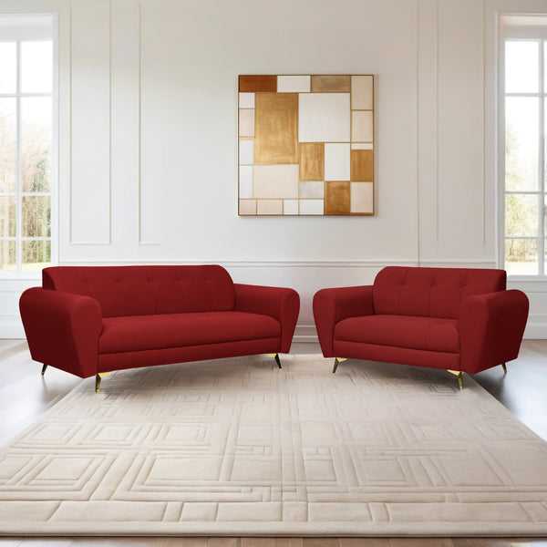 Milan Icon (3+2) Seater Sofa- ( Plush Suede Fabric - Maroon )