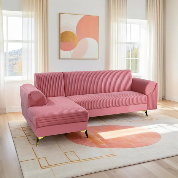 Venice 6 Seater Sofa Right Corner - ( Plush Suede Fabric - Peach )