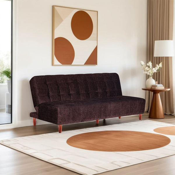 Florida 4 Seater Wooden Sofa Cum Bed - ( Premium Molfino Fabric- Brown)