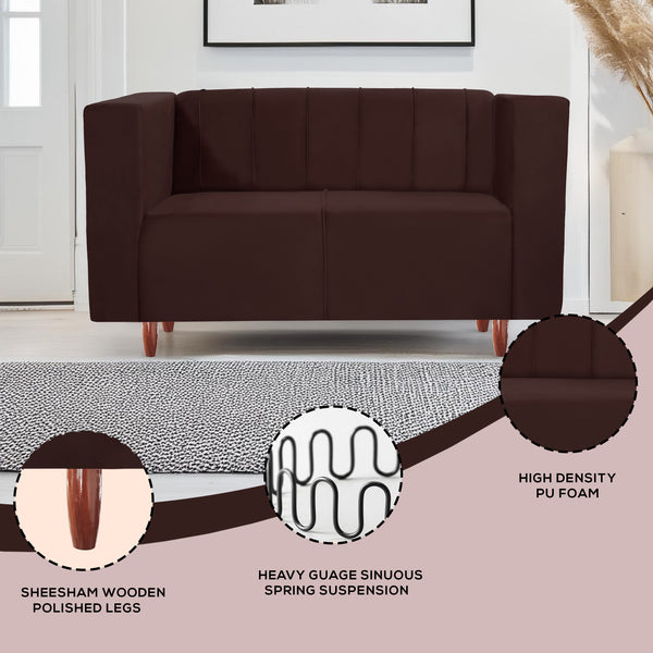 Sydney 2 Seater Sofa- ( Plush Suede Fabric- Brown )