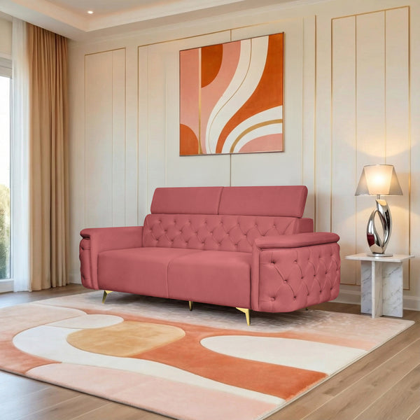 Rome 3 Seater Sofa- ( Plush Suede Fabric-Peach )