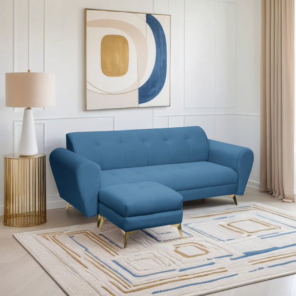Milan Icon Ottoman 4 Seater Sofa - ( Plush Suede Fabric - Sky Blue )