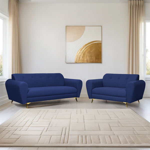 Milan Icon (3+2) Seater Sofa- ( Plush Suede Fabric - Blue )