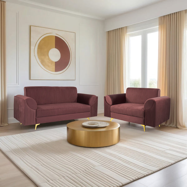 Venice (3+2) Seater Sofa- ( Plush Suede Fabric - Brown )